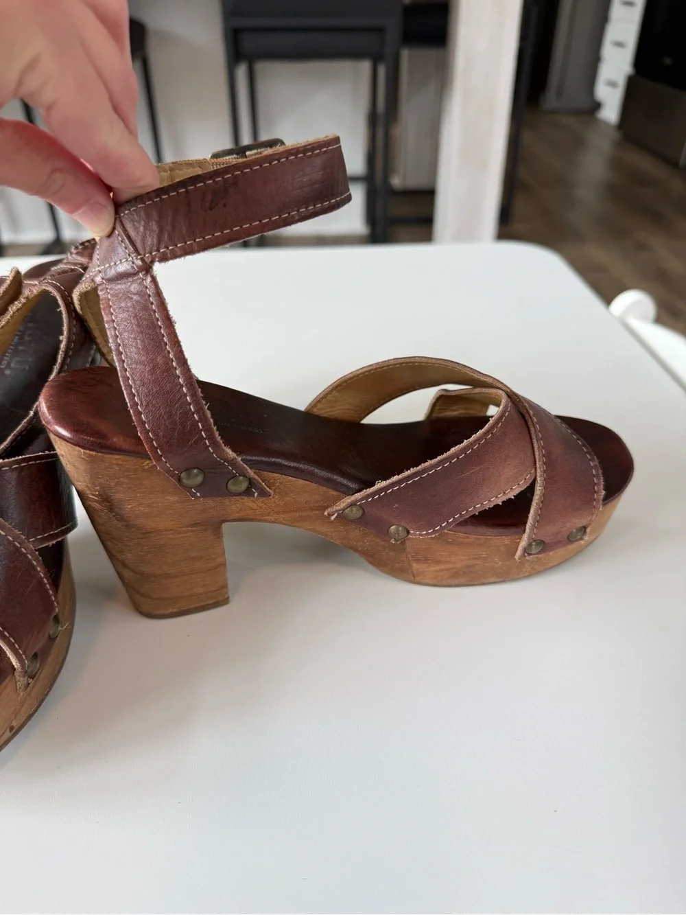 Bed Stu Brown Leather Platform Sandals